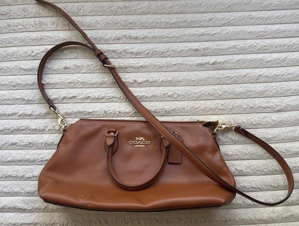 Coach Georgia Satchel Bag Crossbody Smooth Grain Leather CBM11 Gold/Saddle